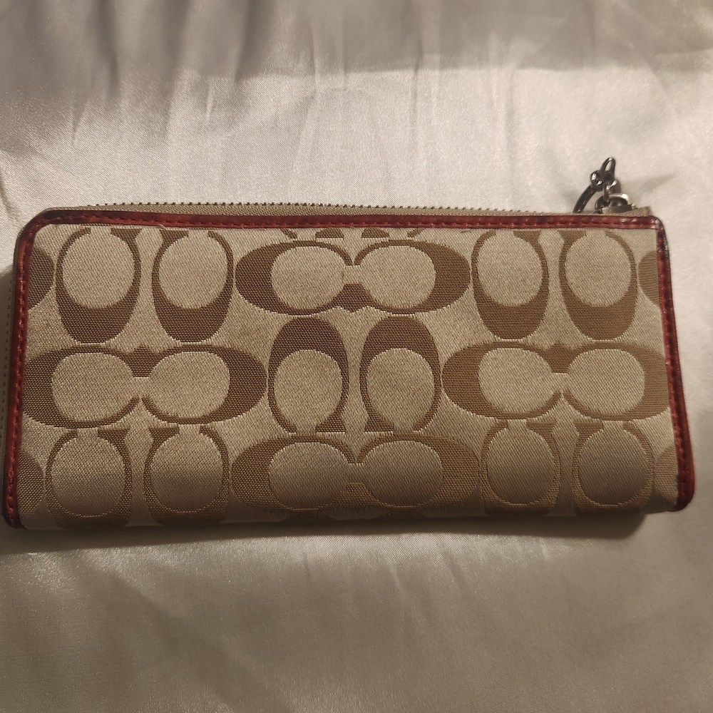 Coach Tan and Red Signature Wallet
